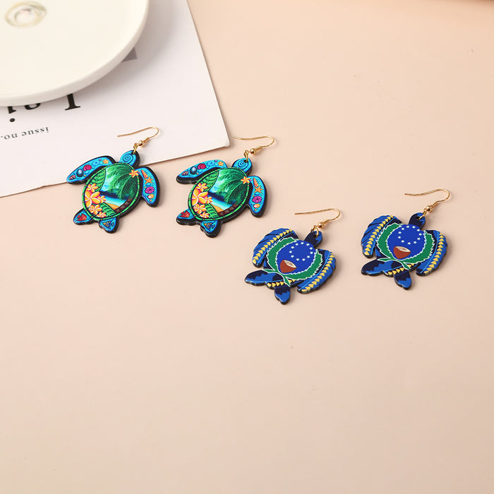 Wholesale Earrings Acrylic Green Sea Turtle Seaside Travel JDC-ES-YanC004