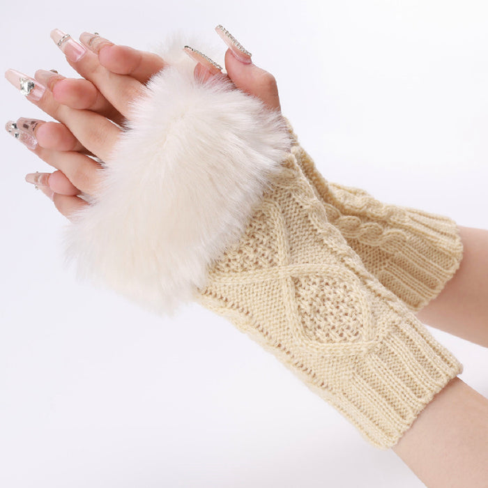 Wholesale Gloves Acrylic Short Fake Sleeves Plush Knit Warm Half Finger Fingerless Arm Cover MOQ≥2 JDC-GS-HonH003