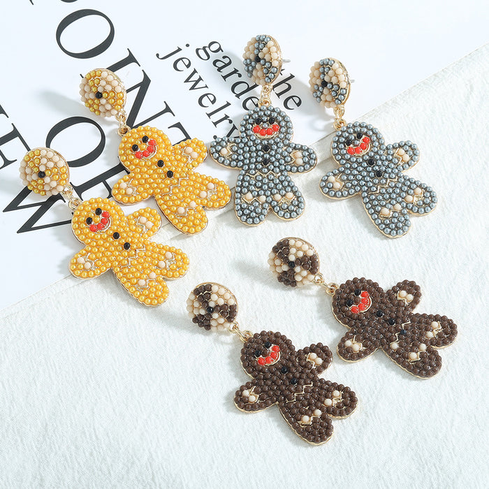 Wholesale Earrings Alloy Rice Beads Inlaid Love Bear Halloween Cartoon MOQ≥2 JDC-ES-SHIYU003