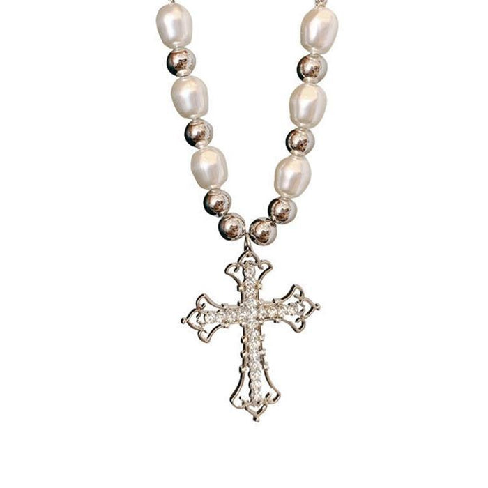 Wholesale Pearl Full Diamond Cross Necklace JDC-NE-NQ003