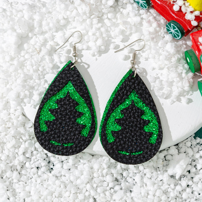 Wholesale Earrings Leather Christmas Double Layer Frosted Glitter MOQ≥2 JDC-ES-TianPi019