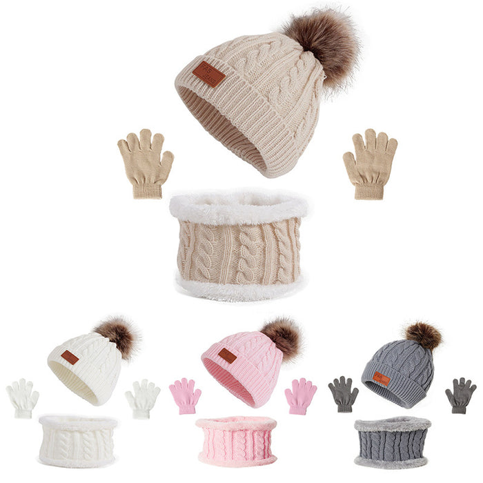 Wholesale Hat Acrylic Kids Fleece Warm Knitted Neck Gloves 3pcs Set JDC-FH-ShengS001