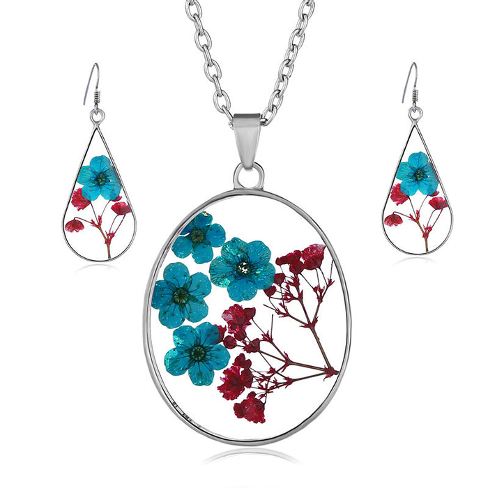 Wholesale Natural Dried Flowers Handmade Epoxy Necklace Earrings Combination JDC-ES-byi005