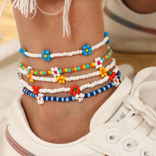 Jewelry WholesaleWholesale handmade woven colored rice beads bohemian beach little daisy anklet JDC-AS-NZ007 Anklets 奈珠 %variant_option1% %variant_option2% %variant_option3%  Factory Price JoyasDeChina Joyas De China