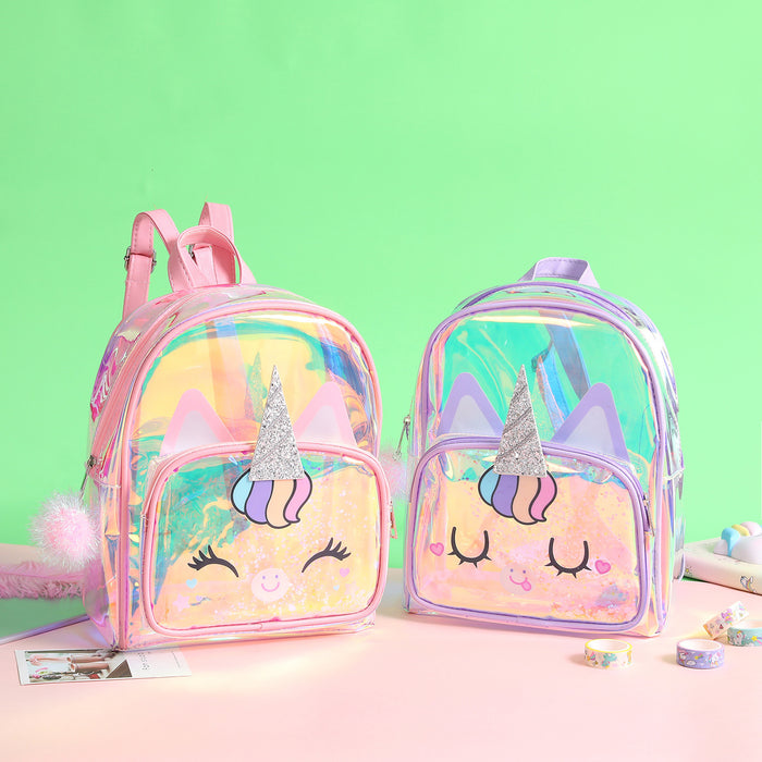 Wholesale Backpack TPU Unicorn Transparent Kids Laser MOQ≥3 JDC-BP-Suman004