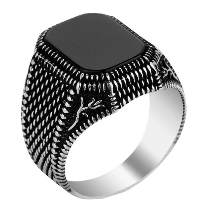 Wholesale Metal Black Stone Men's Rings JDC-RS-ChenR024