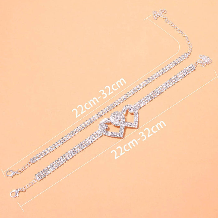 Wholesale Double Love Rhinestone Bracelet Anklet JDC-AS-XinZ001