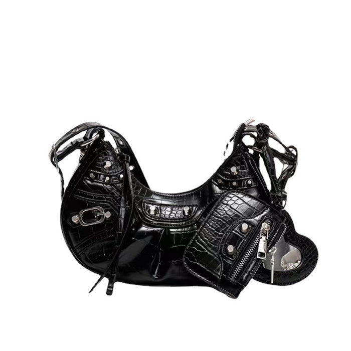Wholesale Handbags PU Leather Motorcycle Bag Underarm Bag Rivet Tassel Fold JDC-HB-LXTX001
