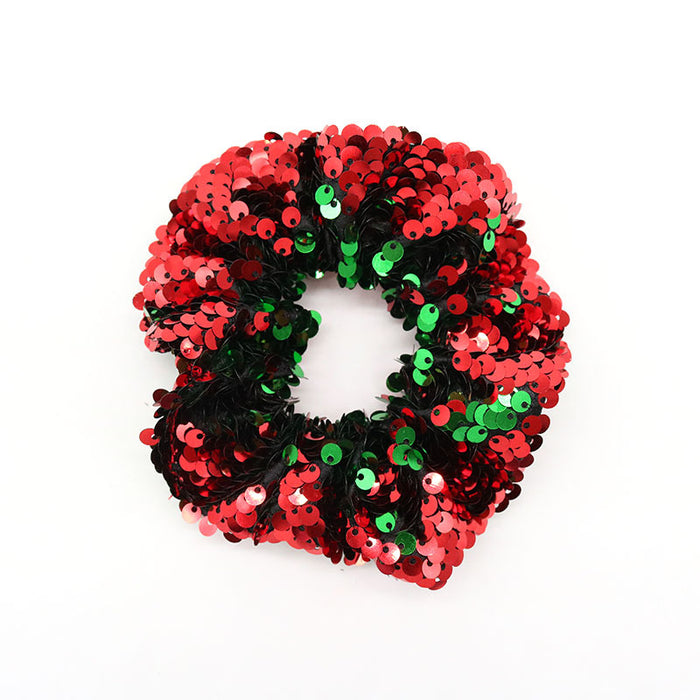 Wholesale Hair Scrunchies Fabric Christmas Double Sided Fish Scale Sequins MOQ≥2 JDC-HS-MiaoH001