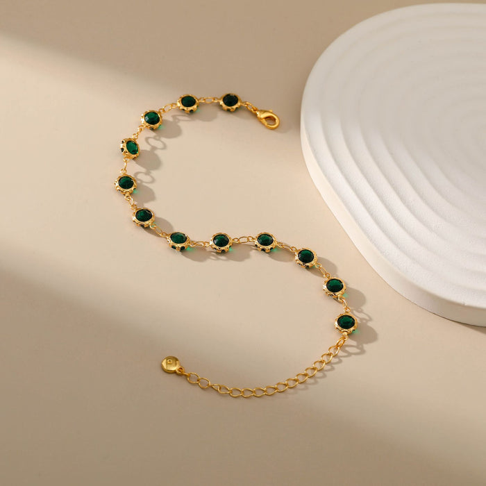 Wholesale Bracelet Copper Inlaid Dark Green Zircon Jewelry MOQ≥2 JDC-BT-XiL002