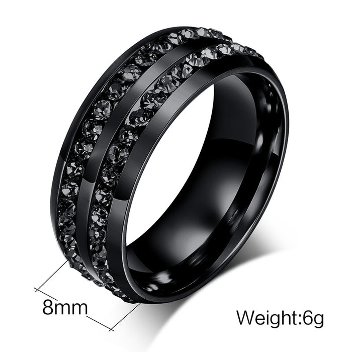 Wholesale Titanium Steel Black Blue Zircon Couple Ring JDC-RS-PREMQXS003