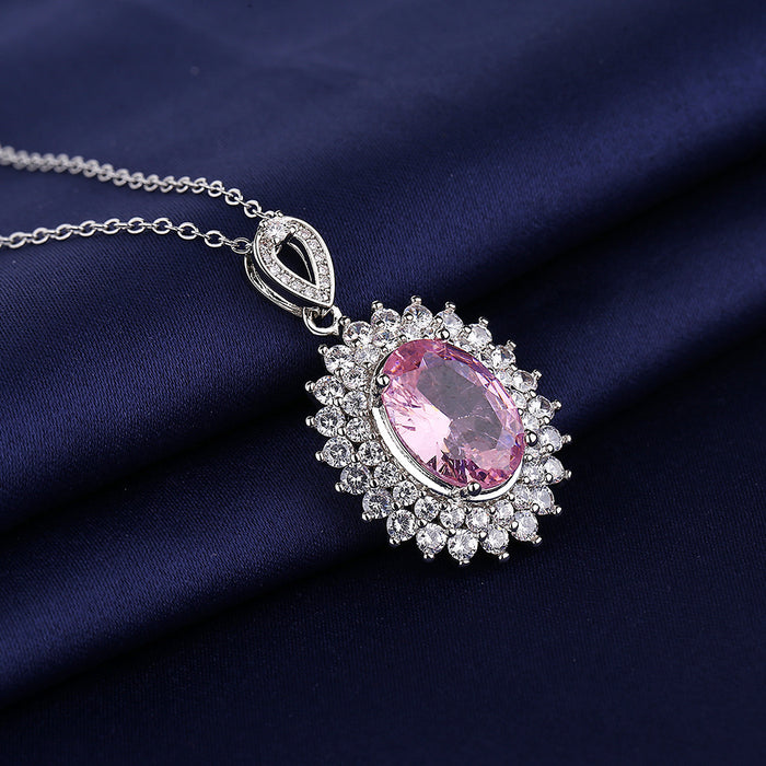 Collar al por mayor de cobre encenado la forma del huevo de diamante rosa collar de girasol de circonio jdc-ne-blx065