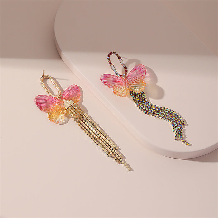 Wholesale Earrings Alloy Butterfly Rhinestone Tassel JDC-ES-GuTe006