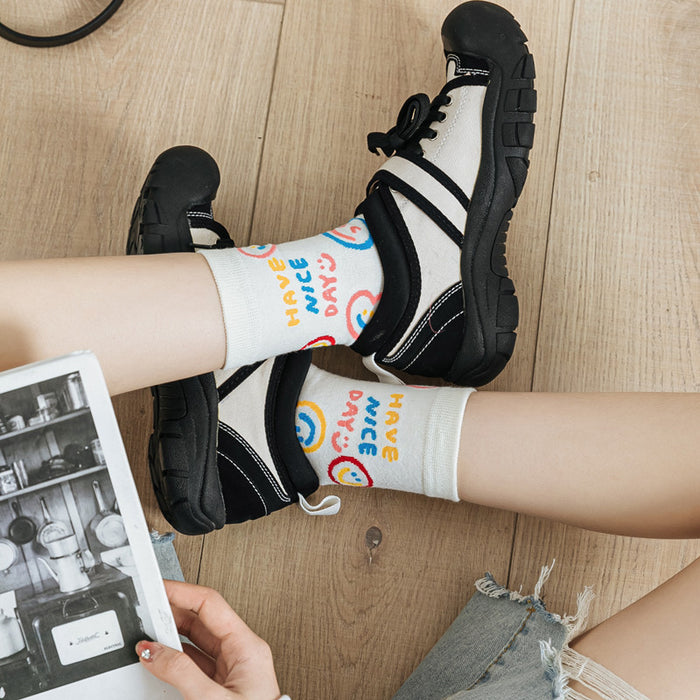 Wholesale spring and summer new products ladies socks cartoon graffiti combed cotton JDC-SK-JXin004