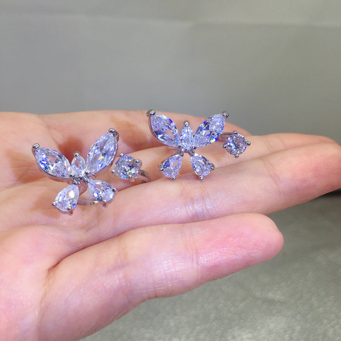 Wholesale 5A Large Zircon Butterfly Ring With Adjustable Opening MOQ≥2 JDC-RS-MYi001