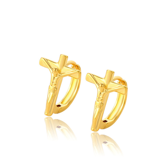 Wholesale Personality Cross Earrings Alloy Plated 24K Gold MOQ≥2 JDC-ES-xuping004