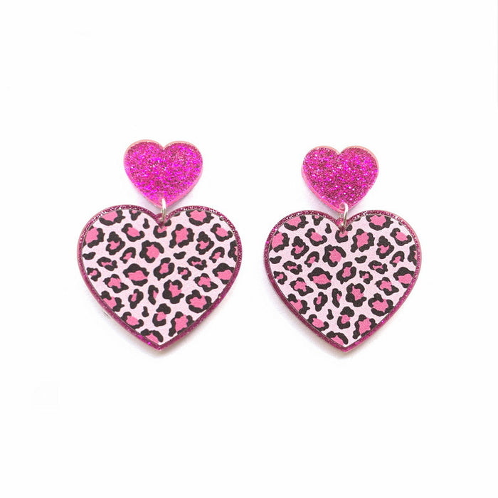 Wholesale Leopard Print Heart Acrylic Earrings JDC-ES-XUEP030