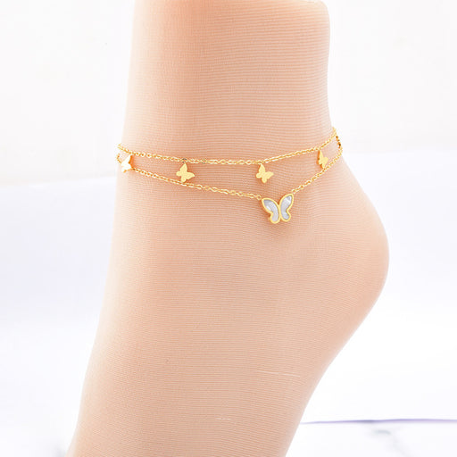 Jewelry WholesaleWholesale Double Layer Butterfly Anklet Shell Anklet Titanium Steel JDC-AS-WeiNS001 Anklets 唯奈斯 %variant_option1% %variant_option2% %variant_option3%  Factory Price JoyasDeChina Joyas De China