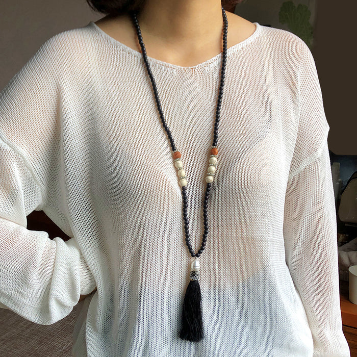 Wholesale Necklace Pearl Turquoise Ethnic Color Tassel Sweater Chain JDC-NE-YouF022