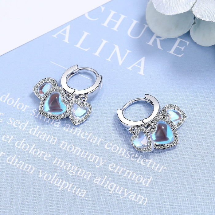 Wholesale Earrings Copper Simple Diamond Moonstone Love Heart JDC-ES-XZS016