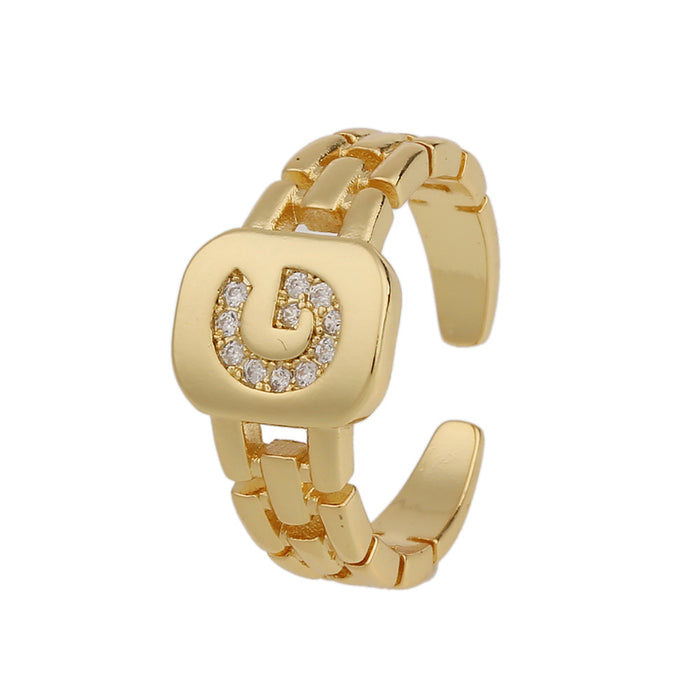 Wholesale Ring Copper 26 English Alphabet JDC-RS-HongX001