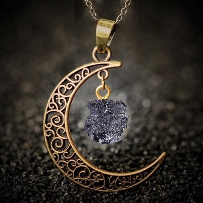 Wholesale Jewelry Natural Stone Crystal Necklace Vintage Moon Alloy Sweater Chain MOQ≥3 JDC-NE-shenX002