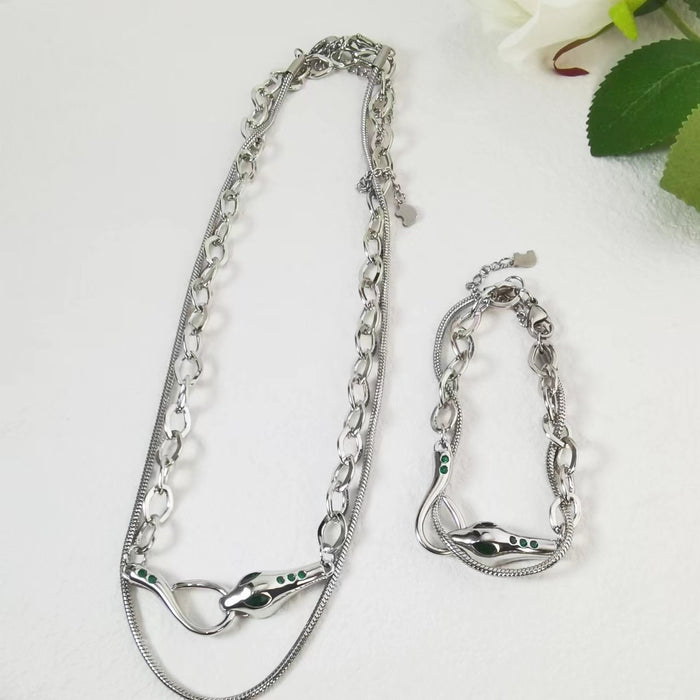 Wholesale Necklace Titanium Steel Design Spirit Snake Double Layer Bracelet Clavicle Chain JDC-NE-YHai006