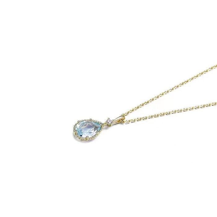 Wholesale Necklaces S925 Sterling Silver Zircon Sky Blue Topaz Water Drop MOQ≥2 JDC-NE-PREMONN001