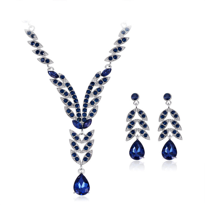Wholesale Zinc Alloy Long Tassel Colorful Gemstone Rhinestone Earrings Necklaces Set MOQ≥3 JDC-ES-GSDB053