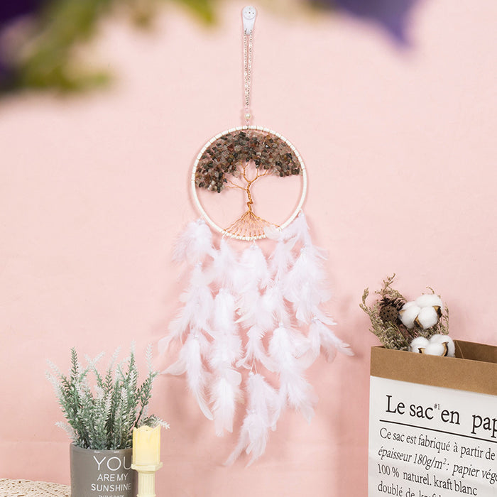 Wholesale Dreamcatcher Feather Iron Hoop Plastic White Gravel Tree of Life MOQ≥2 JDC-DC-MGu058