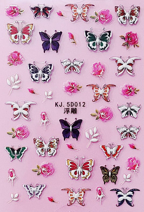 Wholesale Eco-Friendly Resin 5D Embossed Butterfly Nail Stickers MOQ≥10 JDC-NS-Jinjia004