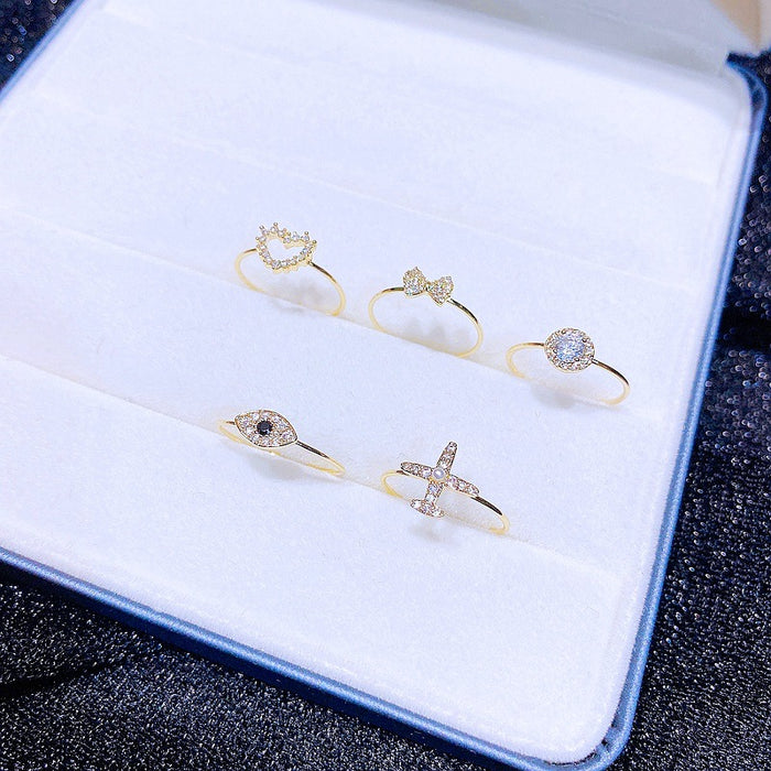 Wholesale copper zircon ring bow love eyes JDC-RS-MIGGA004