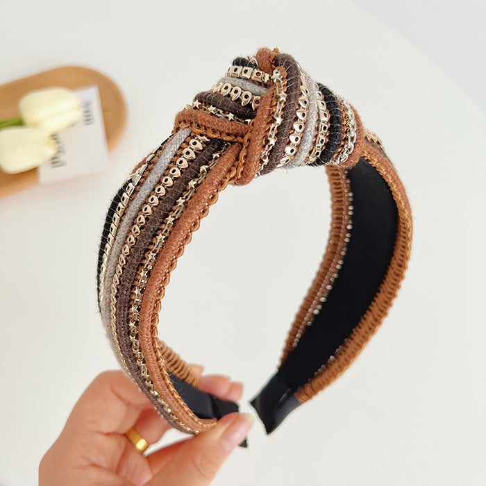 Wholesale fabric headband braided chain ethnic style MOQ≥2 JDC-HD-MIs016