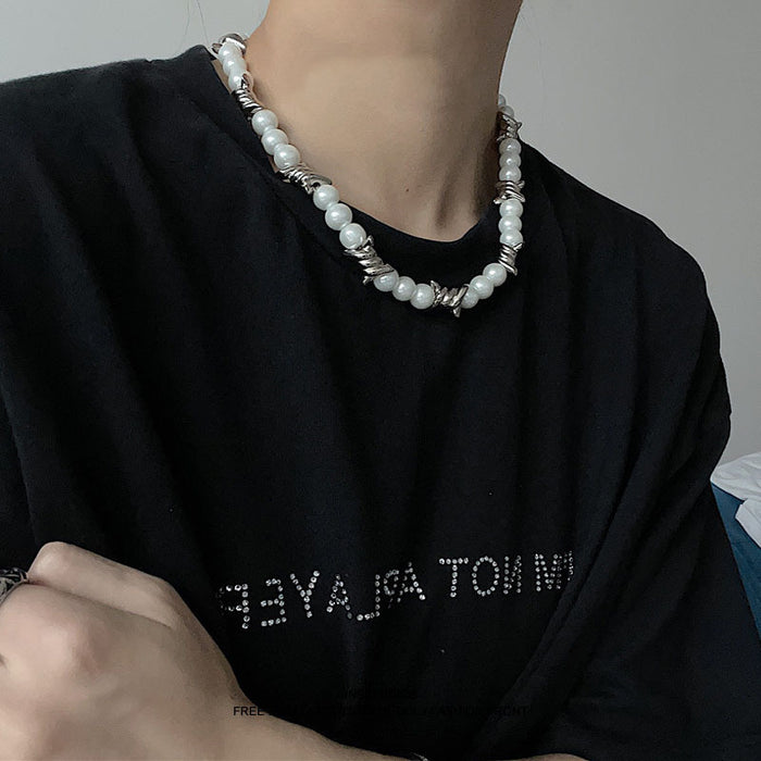 Wholesale Imitation Pearl Thorns Stitching Necklace Thick Necklace JDC-NE-wusu006
