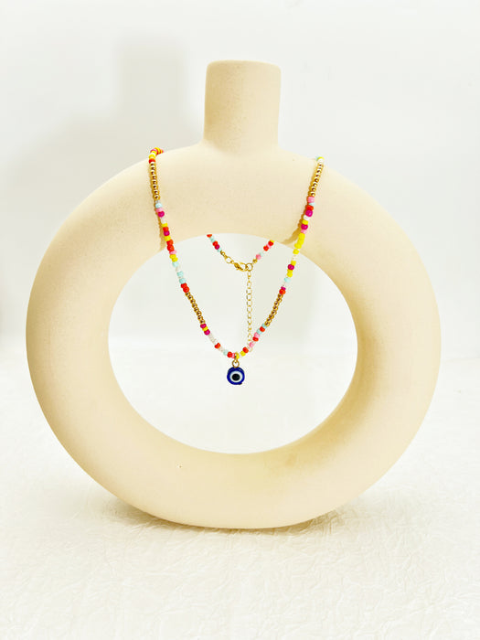 Wholesale Necklace Color Rice Bead Devil Eye Pendant Clavicle Chain MOQ≥2 JDC-NE-QingH005