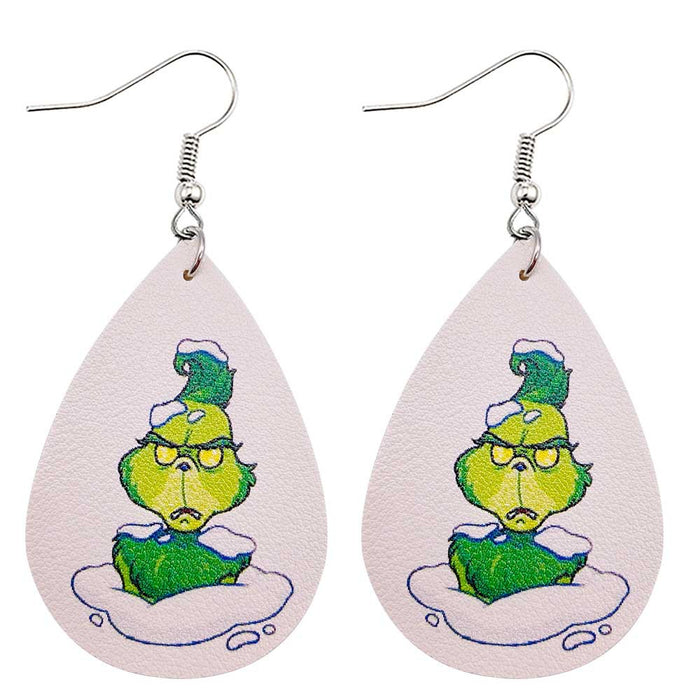 Wholesale Earrings Leather Christmas Drop Shape Double Sided Print JDC-ES-Chengy027