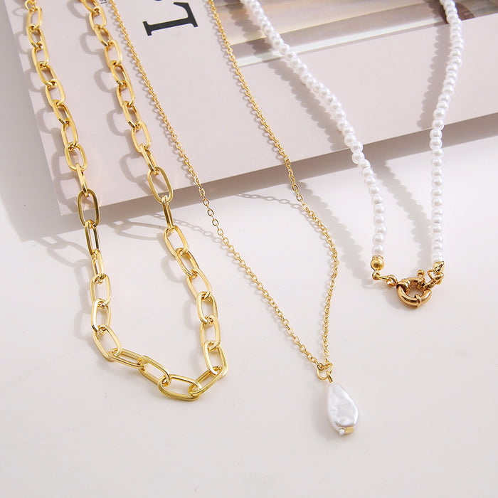 Wholesale Necklace Pearl Niche Design Three Layered Necklace MOQ≥2 JDC-NE-F009
