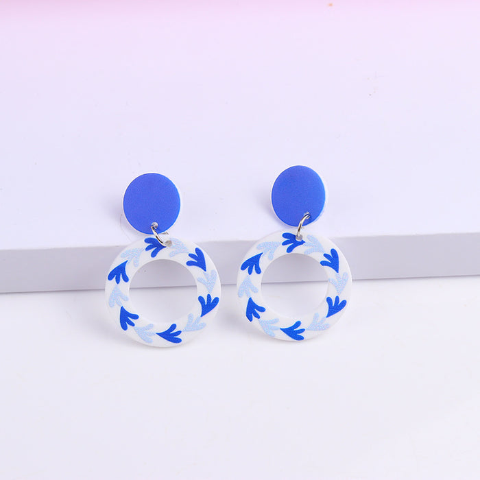 Série de porcelaine bleu et blanche en gros simples boucles d'oreilles en acrylique simples moq ≥2 JDC-ES-DUAI018