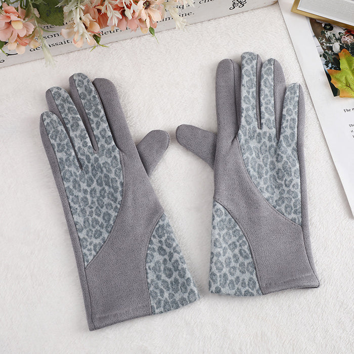 Wholesale Gloves Wool Leopard Print Fleece Thermal Cycling Gloves JDC-GS-XTian001