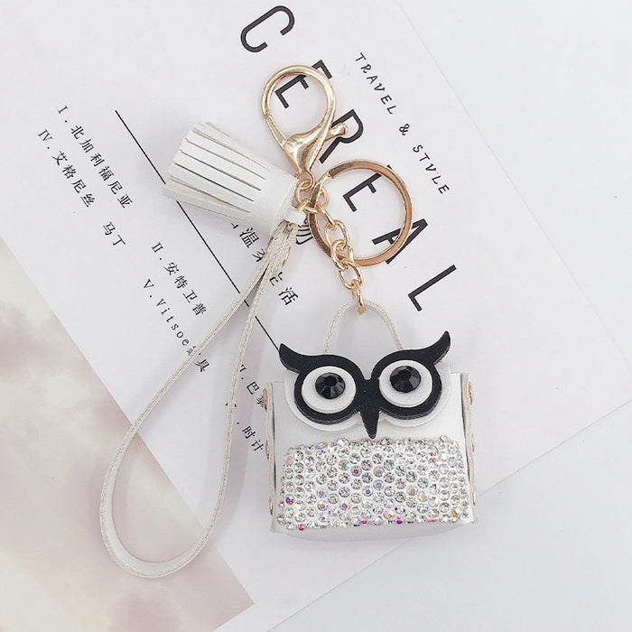 Wholesale plaster diamond owl keychain diy jewelry MOQ≥2 JDC-KC-GeL015