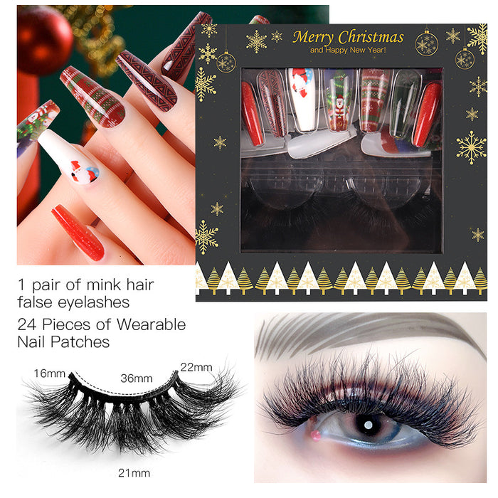 Wholesale Christmas Mink Hair False Eyelashes Nail Set JDC-EY-JST004