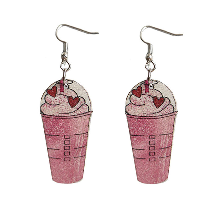 Wholesale wood earrings drink ice cream love earrings  MOQ≥3 JDC-ES-heyi016