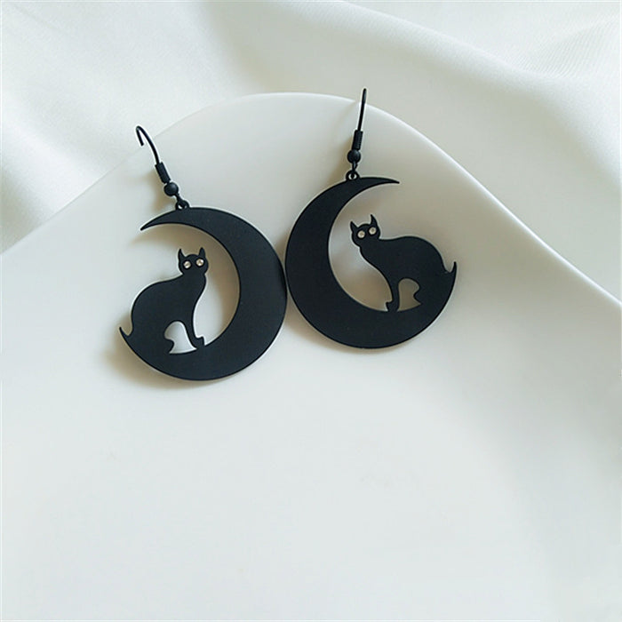 Wholesale Earrings Alloy Black Cat Moon Vintage JDC-ES-aimei009