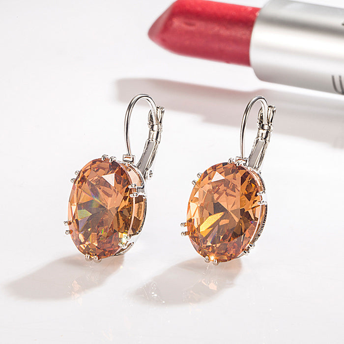 Wholesale Colored Gemstone Egg Shape Copper Earrings JDC-ES-Gaos001