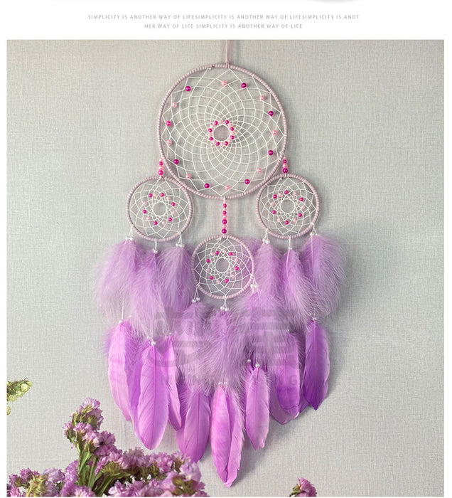 Wholesale Dream Catcher Feather Purple Large Handwoven Wind Chime MOQ≥2 JDC-DC-MYing024