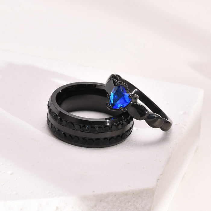 Wholesale Titanium Steel Black Blue Zircon Couple Ring JDC-RS-PREMQXS003