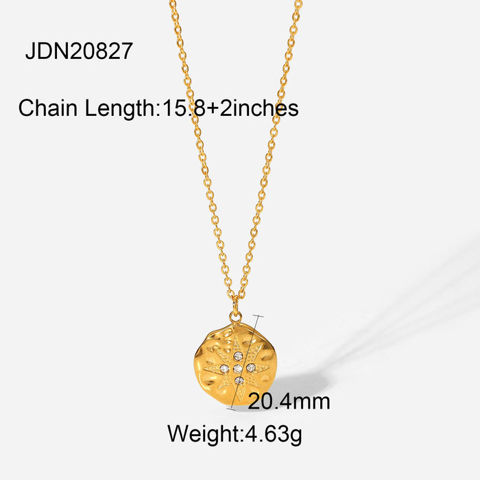 Wholesale Titanium Steel Round Diamond Eight-pointed Star Love Pendant Necklace JDC-NE-JD394