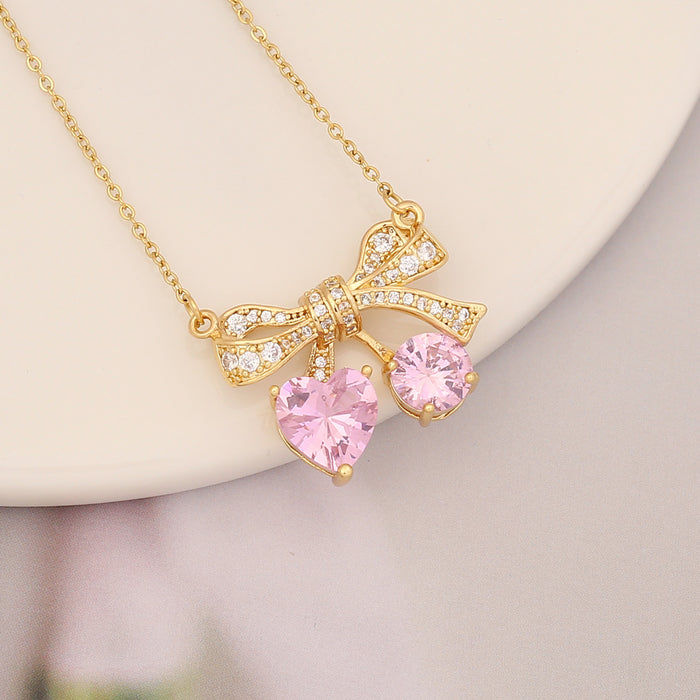 Wholesale Necklaces Copper Zircon Stainless Steel Pink Butterfly Heart JDC-NE-BingM024