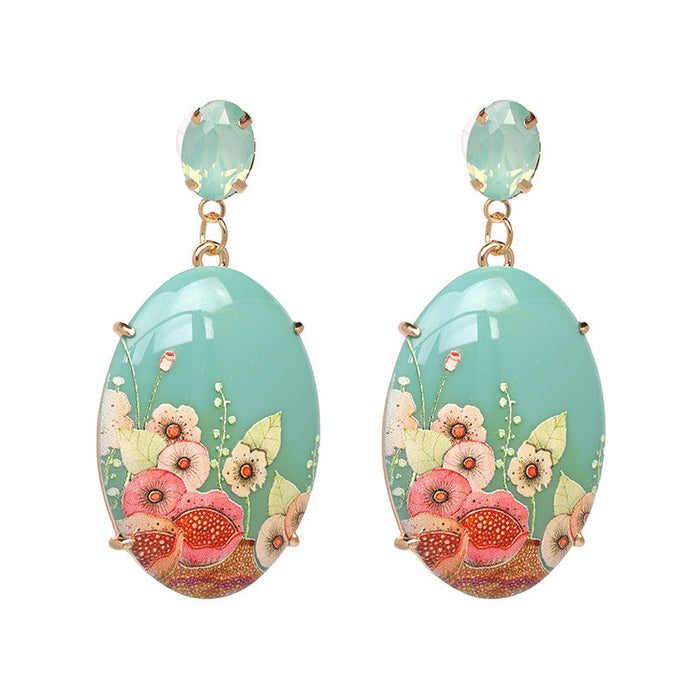 Wholesale Oval Resin Printing Alloy Earrings MOQ≥2 JDC-ES-Kaiwei003