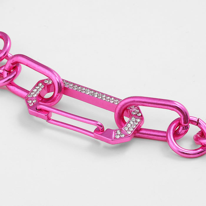 Wholesale Earrings Alloy Pink Thick Chain Necklace Bracelet Necklace Set MOQ≥2 JDC-ES-kenj012